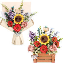 Wooden Flower Bouquet 3D Puzzle Kit for Adults, DIY Floral Decor with Realistic Petals and Gift Box