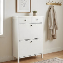 Noa & Nani Kira White Shoe Storage Cabinet - Slim Wooden Shoe Rack for Hallway & Entryway - Space-Saving Organiser Unit - Modern Classic White Finish