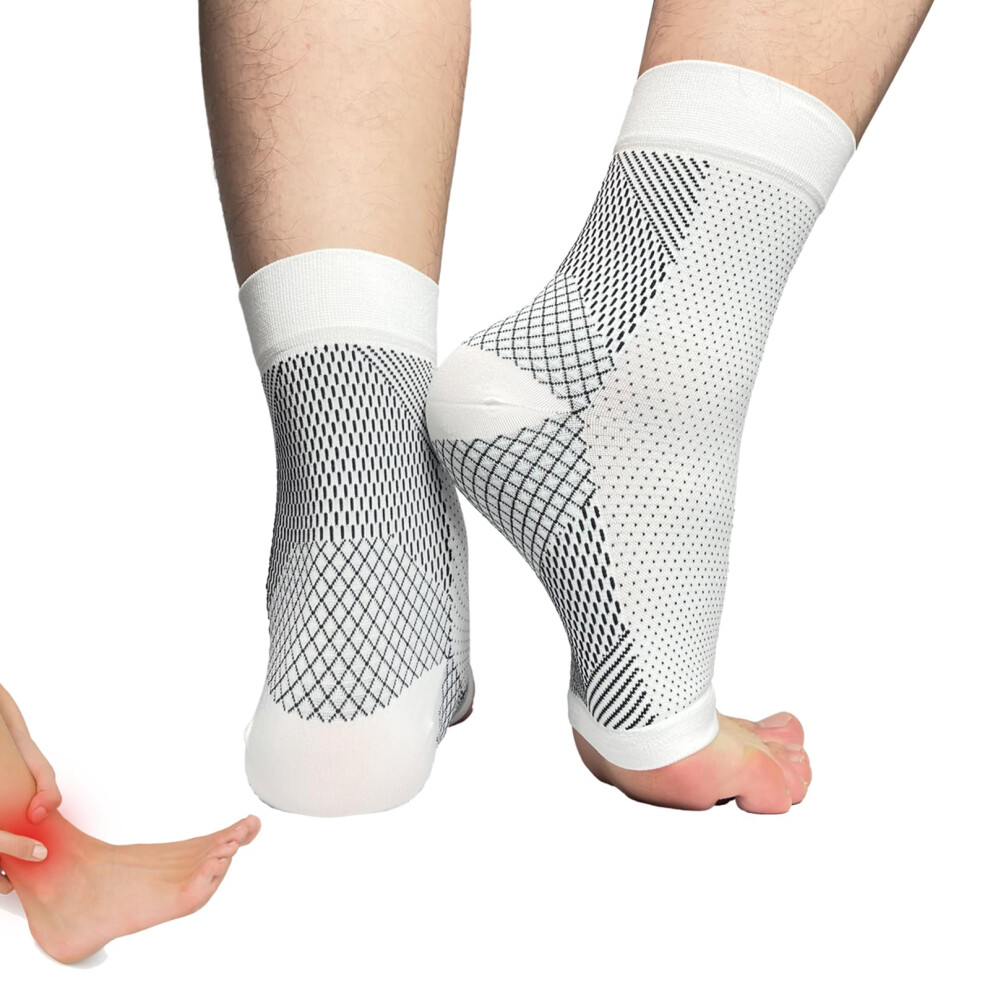 2030 mmHg Plantar Fasciitis Compression Socks for Foot and Ankle Support, Heel Pain Relief, White XXL