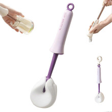 (Purple) Push Pull Cup Cleaning Brush 31Cm With Sponge And Detail Bristle For Bottles