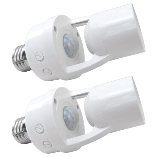 2 Pack Motion Sensor Light Socket E26 E27, Smart Motion Activated Adapter with Automatic On Off Control for Garage or Closet