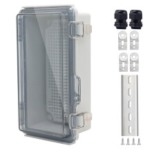 IP67 ABS Waterproof Junction Box with Hinged Cover, Clear Electrical Enclosure with Stainless Steel Latch and Mounting Plate 200x100x70mm