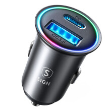 SiGN Mini fém autós töltő 60W, USB-C és USB-A csatlakozóval