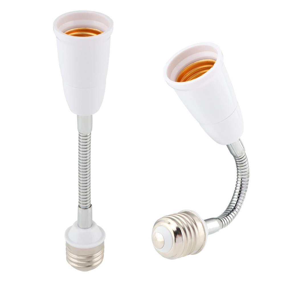 2Pcs Light Socket Extender With 360 Flexible Gooseneck, E26 E27 Fireproof Adjustable Adapter White 9330225483120