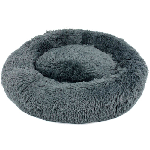 Medium Fluffy Donut Cushion Dog Bed in Dark Grey