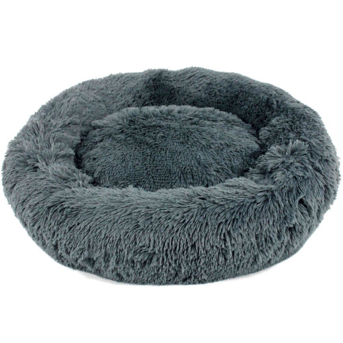 Medium Fluffy Donut Cushion Dog Bed in Dark Grey 2