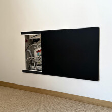 Modern Decorative Electrical Panel Cover with Space‑Saving Sliding Adhesive Rail, Black 35x25cm