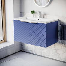 Nes Home 800mm Wall Hung Vanity Double Drawers Matte Blue with Basin