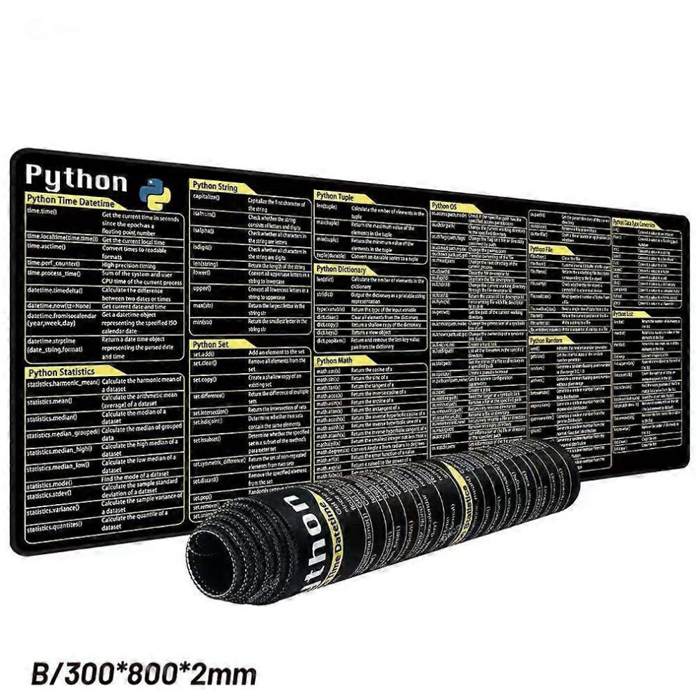(Python 300x800x2mm) Python Programing Mouse Pad Large Shortcuts Cheat Sheet Keyboard Mousepad Desk