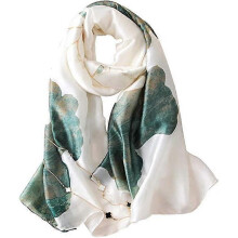Dww-Women's Floral Silk Scarf, Simple Fashionable Green Floral Silk Scarf, Shiny Skin Color Satin Flower Scarf for Women, Ladies and Girls, Luxury Gif