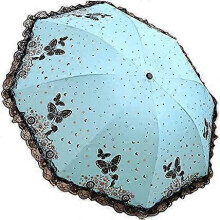 Dww-Mini Parasol (Blue), Simple Butterfly Lace Side Style Portable Weatherproof Compact Folding Travel Umbrella UV Outdoor Umbrella for Women Size 86