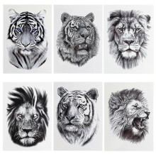 3D Realistic Tiger Lion Temporary Tattoos 6 Sheets Waterproof Forearm Transfer Fake Tattoo Stickers Body Art Large Tattoo