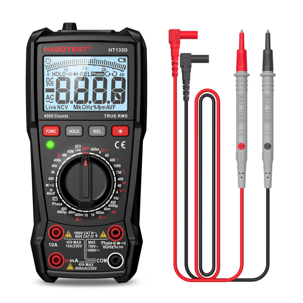 Ht135d True Rms Digital Multimeter 4000 Counts Handheld Tester With Backlit Lcd And Battery Test 9330225483984