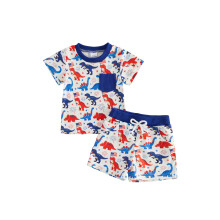 (6-12 Months, Blue) Kids Boys Shorts Set, Dinosaur Print Short Sleeve T-shirt with Elastic Waist Shorts Toddler Set Summer Outfit