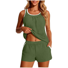 Women's Tankini Swimsuits Modest Two Piece with-Army Green XL