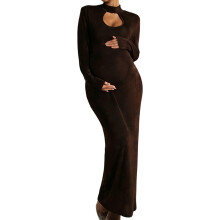 Fashionable High Waist Dress In Deep Brown-dark brown M