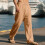 Men's Linen Button Straight Leg Pants, Drawstring-Dark Blue L 5