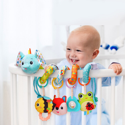 Plush Animal Rattle Teether Car Seat Stroller Hanging-elephant 2
