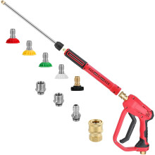 Pressure Washer Long Gun, Pressure Washer Lance with Replacement Wand Extension, M22 Fittings and Quick Connector, 5 Nozzle Tips for Cleaning Car