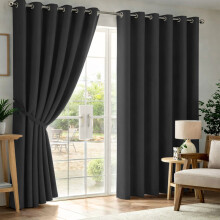 (66x54in-Medium Window Curtains, Black) Thermal Insulated Blackout Eyelet Curtains-Thick Ready Made Windows Drapes