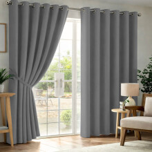 (66x90in-Living Room Curtains, Dark Grey) Thermal Insulated Blackout Eyelet Curtains-Thick Ready Made Windows Drapes