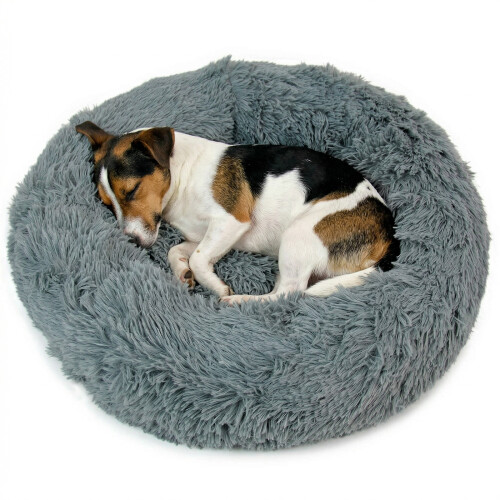 Actiaspet Small Fluffy Donut Cushion Dog Bed Grey 1