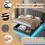 (5ft, PU, Grey) King Bed Frame with LED, Upholstered Bed with Hydraulic Storage, Adjustable Headboard 5