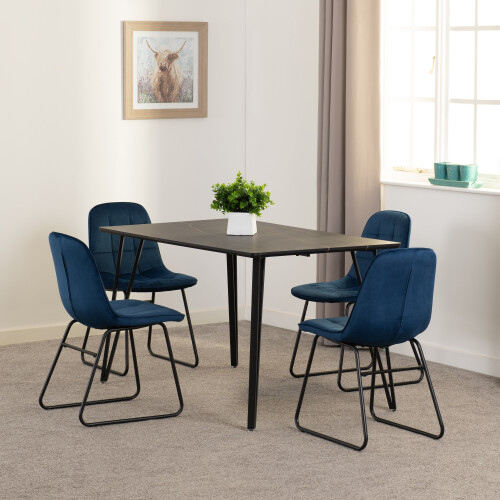 Seconique Marlow & Lukas Dining Set X4 Chairs  Blue Velvet
