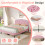 (4ft6, Velvet, Pink) Double Upholstered Bed with LED, Adjustable Shell Shape Headboard 4