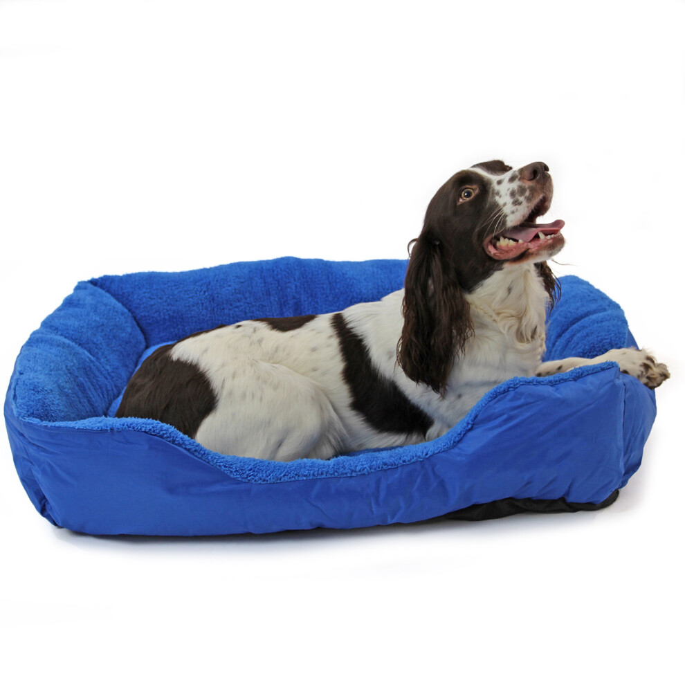 Actiaspet Large Blue Faux Fur Washable Deluxe Cushion Dog Bed