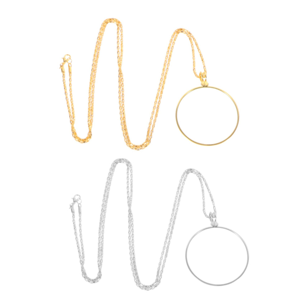 Gold/Silver 2Pcs Magnifying Necklace For Reading Elderly, Stylish Zinc Alloy Wearable Pendant, And