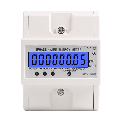 SINOTIMER Three-Phase Backlight Display Rail Type Electricity Meter 5-100A 400V(DDS024 White Shell)