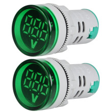 2 pcs 22mm round 6-100V universal voltmeter (ST16VD-04 green) DC voltage signal indicator light.