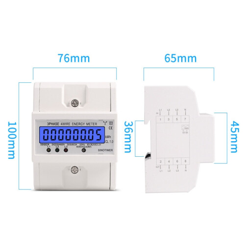 SINOTIMER Three-Phase Backlight Display Rail Type Electricity Meter 5-100A 400V(DDS024 White Shell) 2