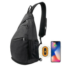 (BLACK) Men Sling Backpack Nylon Water Resistant Shoulder Chest Crossbody Sling Bag With Charging Port Black /urben/outdoor/travel Backpack
