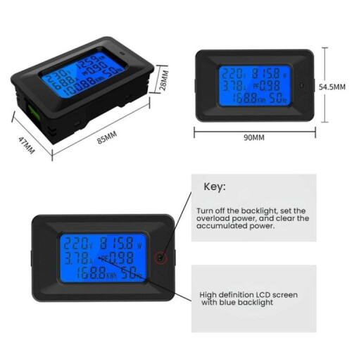 Multifunctional Electric Meter AC Digital Voltage Frequency Monitor, Specification: AC 20A 4400W 1