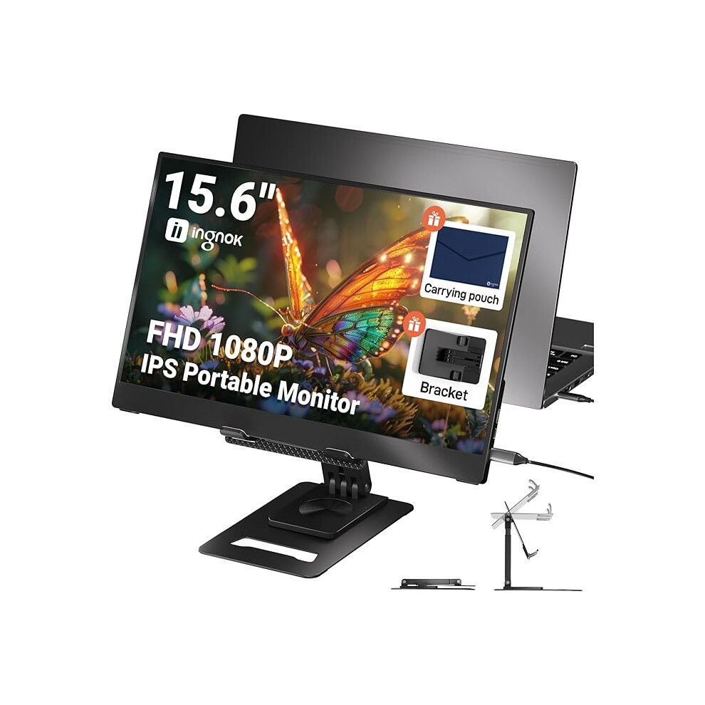 Ingnok 15.6" Portable Monitor, Fhd 1080P Ips Ultra-Slim Travel Monitor With Kickstand, Usb-C & Mini Hdmi, External Second Screen 1234569873792