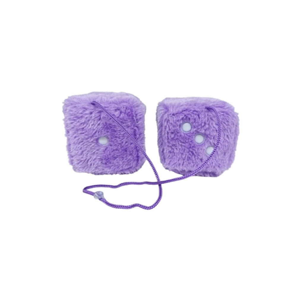 A Pair Of Retro Square Mirror Hanging Couple Fuzzy Plush Dice With Dots For Car Decoration (Purple) Purple 6485316843666
