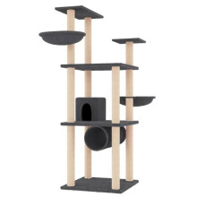Kattenboom - HELLOSHOP26 - Meerdere niveaus - 2 manden, huis en tunnel - Natuurlijke sisalpalen - Grijs 72,5x96,5x141 cm