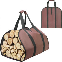 (brown) Firewood Carrier Bag, Canvas Log Tote Bag Carrier with Handles, Large Firewood Storage Holder Carrying Bag Fireplace Stove Accessories