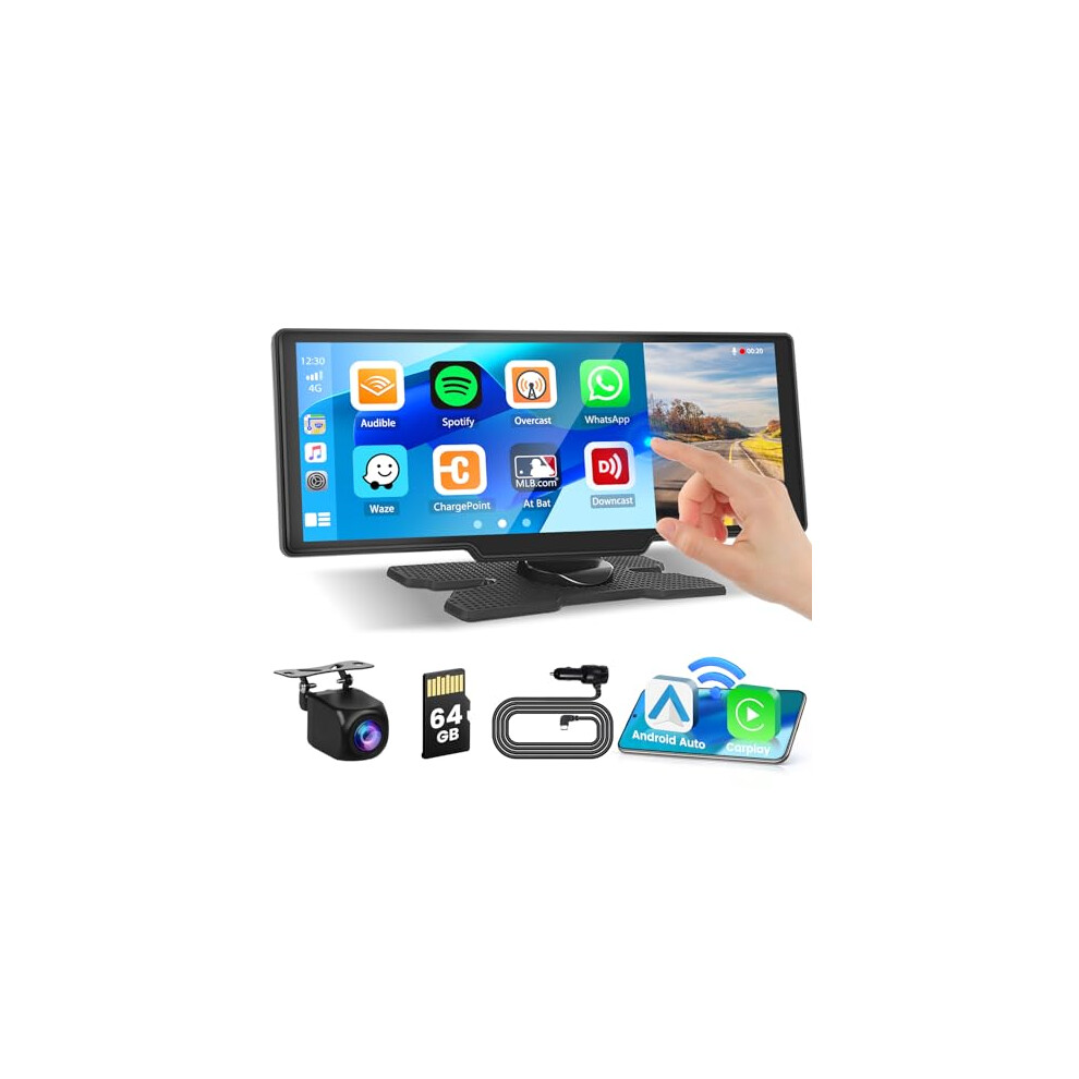 10.26 Inch Wireless Carplay Android Auto Touchscreen Car Stereo With Backup Camera, Dual Bluetooth, 64G Tf Storage 9073542154389