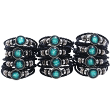 12Psc Glow-in-the-Dark Constellation Bracelet for Men & Women - Personalised Astrology Gift, Braided Black Leather Wristband