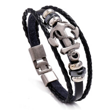 Bracelet for men, Sturdy cowhide leather bracelet, Multilayer vintage anchor bracelet wrap cuff with