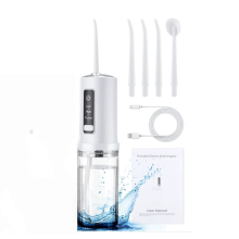 Portable Electric Oral Irrigator - IPX7 Waterproof Water Flosser with 3 Modes & 4 Jet Tips for Travel and Home Dental Care (White)