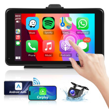 Wireless CarPlay Android Auto 7 Inch Portable Car Stereo Screen with 1080P Backup Camera, GPS and Bluetooth