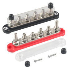 12V 6 Stud Marine Bus Bar M8 Power Distribution Block for Boat Car RV, Dual Polarity Copper Design
