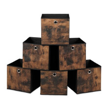 Caja de almacenaje de tela con aspecto de madera, pack de 6