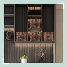 Caja de almacenaje de tela con aspecto de madera, pack de 6
