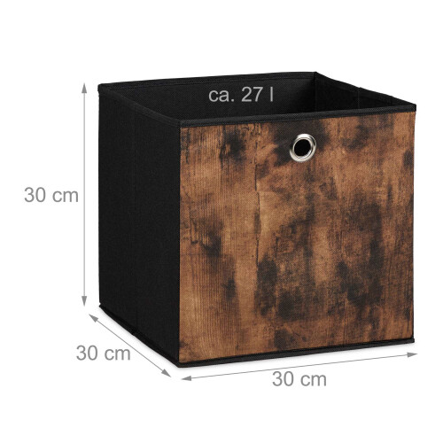 Caja de almacenaje de tela con aspecto de madera, pack de 6 2