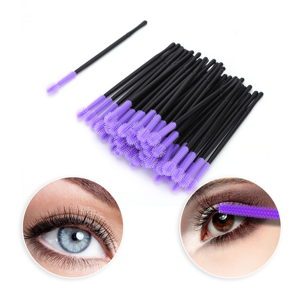 Purple 50Pcs/Set Disposable Eyelash Brush Silicone